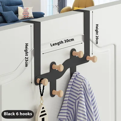 Hanging Clothes Rack Storage Hook Behind The Nail Free Door Starry Sky Black 6 Hooks - Shop at LoveMi