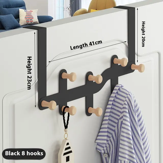 Hanging Clothes Rack Storage Hook Behind The Nail Free Door Starry Sky Black 8 Hooks - Shop at LoveMi