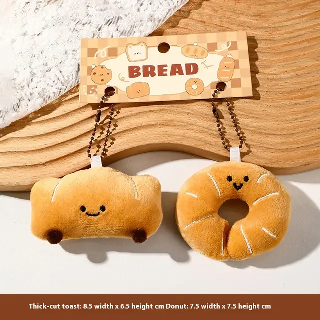 Cute Bread Match Car Keychain Pendant Small Gift Plush Doll Schoolbag Pendant Chain Donut Toast - Shop at LoveMi