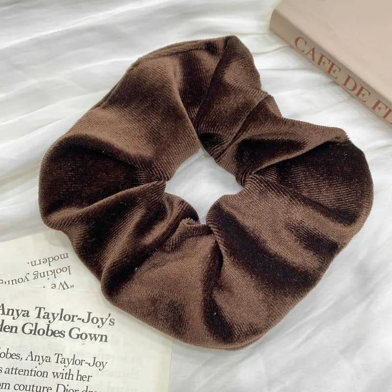 Velvet Large Hair Band Large Autumn Winter Retro American Tied up Hair Head Flower Head Elastic Deep Coffee - Shop at LoveMi