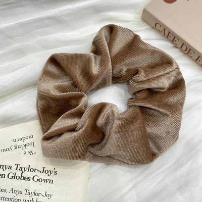Velvet Large Hair Band Large Autumn Winter Retro American Tied up Hair Head Flower Head Elastic Light Coffee - Shop at LoveMi