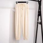 High Waist Loose Cropped Ice Silk Leggings For Women - Apricot