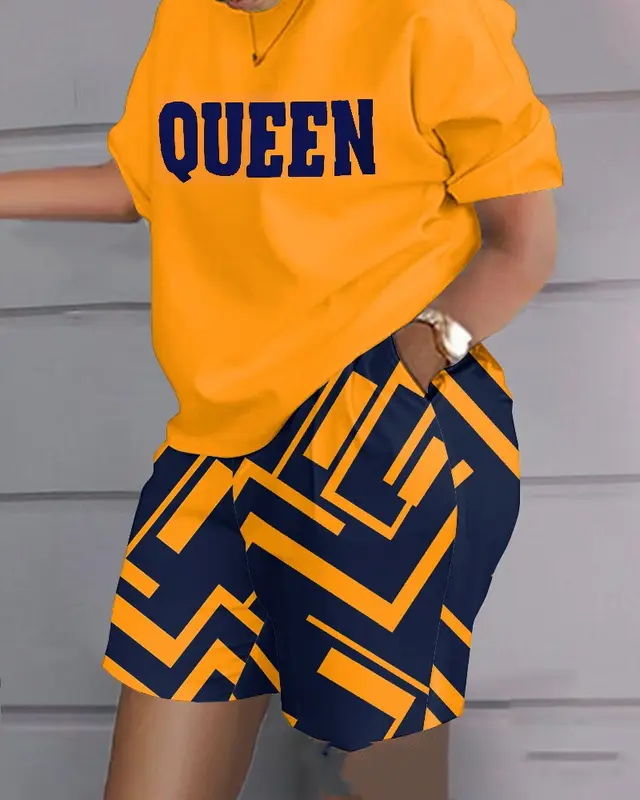 Casual Printing Color Contrast Short Sleeve Two piece Set Bny202Wa2 - Shop at LoveMi