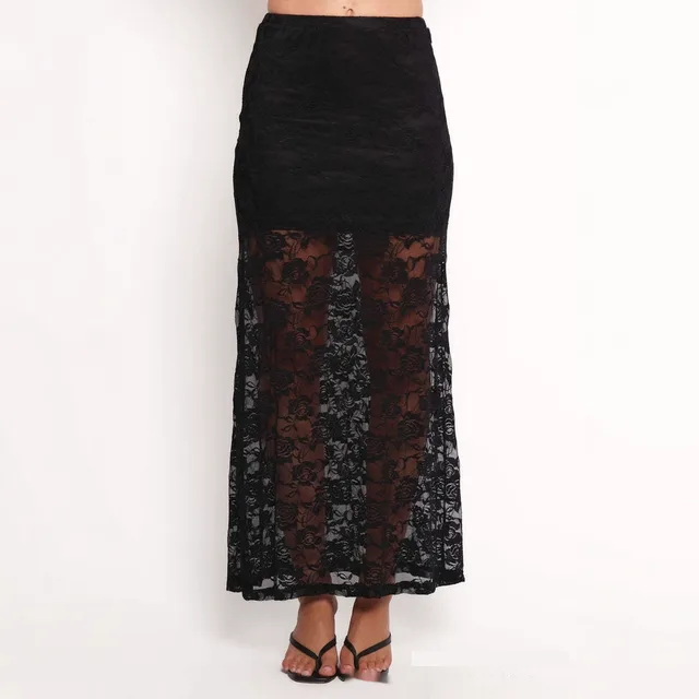 Sexy Hollow Out Lace Skirt Women's Elegant A Line Black - Shop at LoveMi
