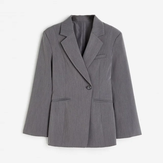 Women's V neck Single Button Waist Suit Jacket Gray - Shop at LoveMi