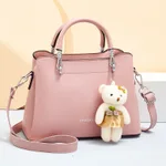 Handbag Shoulder Large Capacity Soft Leather Bear Pendant Women's Bag - Pink