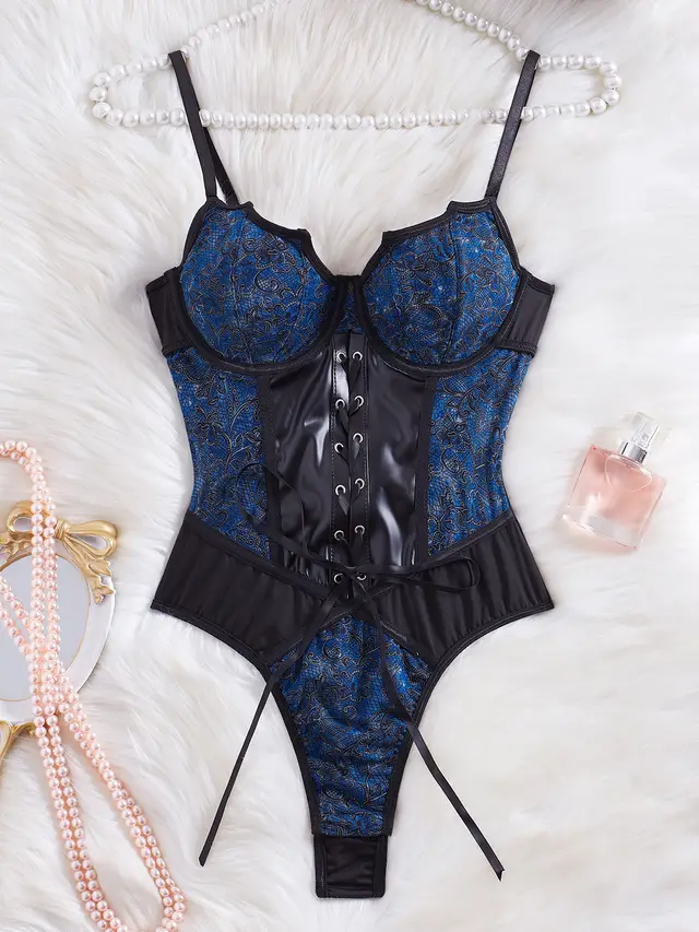 PU Stitching Can Be Worn Outside Body shaping Corsets Women Blue - Shop at LoveMi
