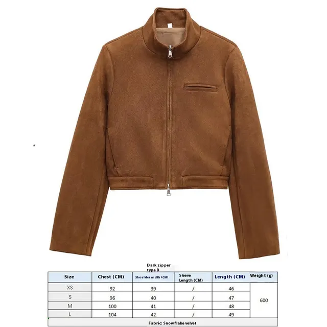 Suede Texture Effect Coat Beauty Clothing Dark Brown Zipper Type B - Shop at LoveMi