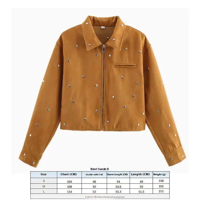 Suede Texture Effect Coat Beauty Clothing Rivet Suede Type D - Shop at LoveMi