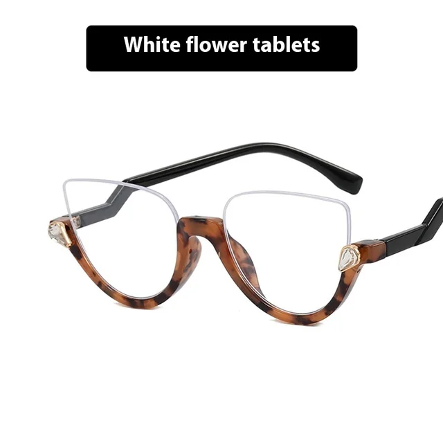 Women's Half Frame Diamond Retro Optical Glasses Flower White - Shop at LoveMi