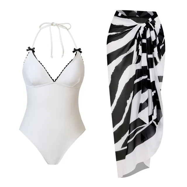 Lace up One piece Swimsuit Black And White Set Swimwear White Suit - Shop at LoveMi