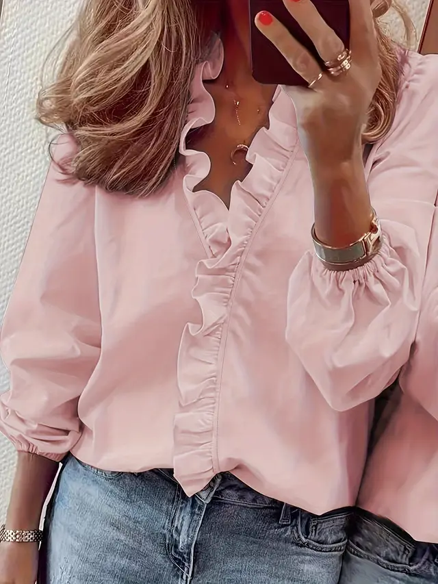 Women's Ruffle Sleeve Casual Shirt Lotus Root Color - Shop at LoveMi