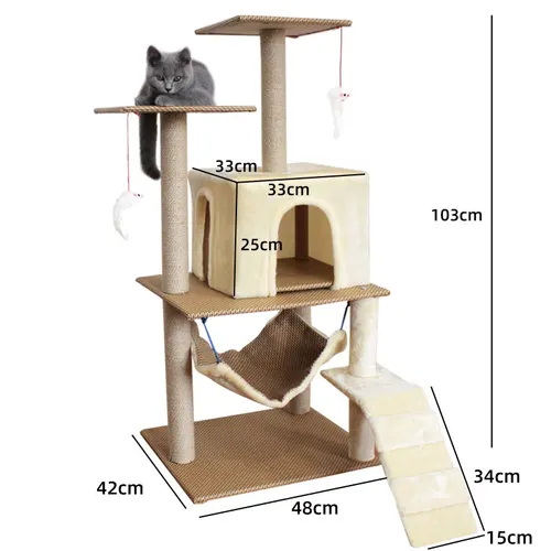 Cat Climbing Frame Scratching Post Sword Tree Climbing Toy Rattan Mat Customized Beige - Shop at LoveMi