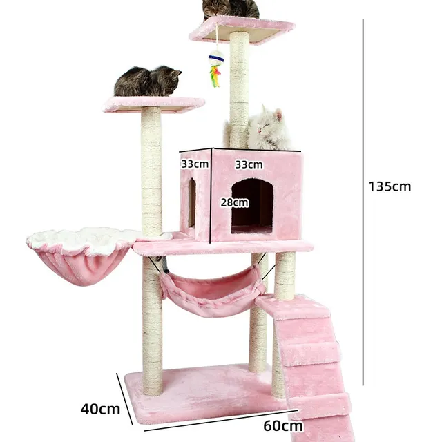 Cat Climbing Frame Scratching Post Sword Tree Climbing Toy Swing Bed Pink - Shop at LoveMi