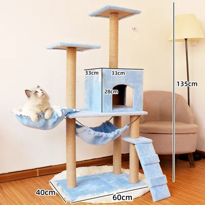 Cat Climbing Frame Scratching Post Sword Tree Climbing Toy Swing Bed Sky Blue - Shop at LoveMi