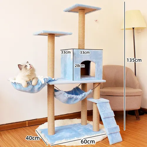 Cat Climbing Frame Scratching Post Sword Tree Climbing Toy Swing Bed Sky Blue - Shop at LoveMi