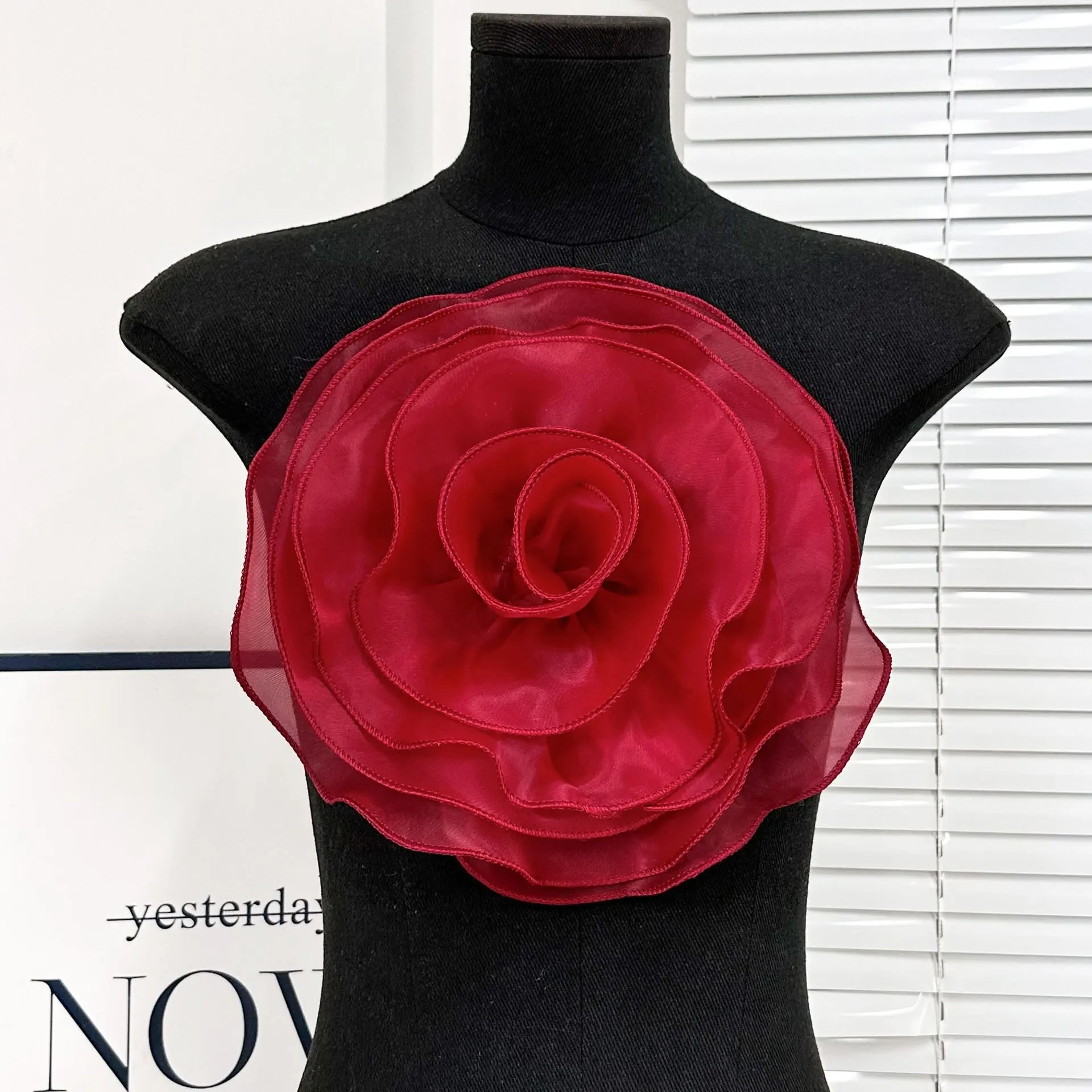 Simple Three-dimensional Flower Decoration Dress Removable Corsage - Wine Redlarge Size - View 1