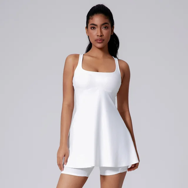 Two piece Set Sports Dress Leggings Tennis Skirt White - Shop at LoveMi