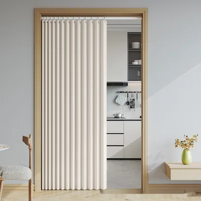 Household Solid Color Folding Partition Door Curtain Beige - Shop at LoveMi