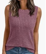 Women's Vest Sleeveless Waistband Shirt - Dark Pink