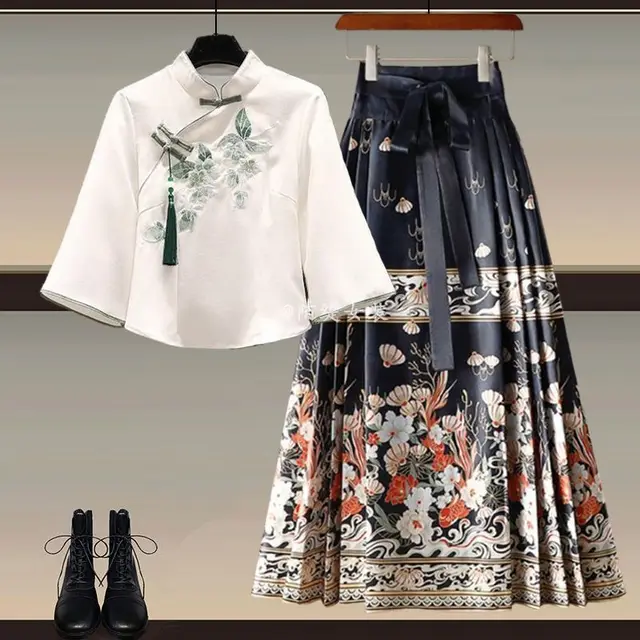 New Wear A Set Of Plus Size Hanfu Horse face Skirt Two piece Suit D Set - Shop at LoveMi