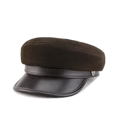 Sheepskin Suede British Net Red Tide Retro Peaked Cap Sheepskin Suede Dark Brown - Shop at LoveMi