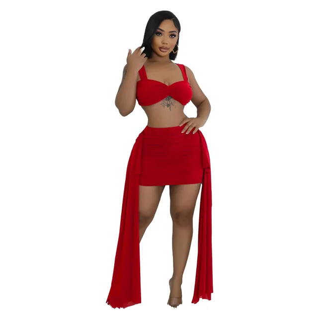 Casual Lotus Leaf Skirt Two piece Set Red - Shop at LoveMi