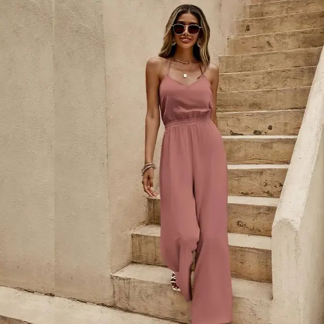 Women's Jumpsuit Loose Strap Tube Top High end Drape Brick Red - Shop at LoveMi