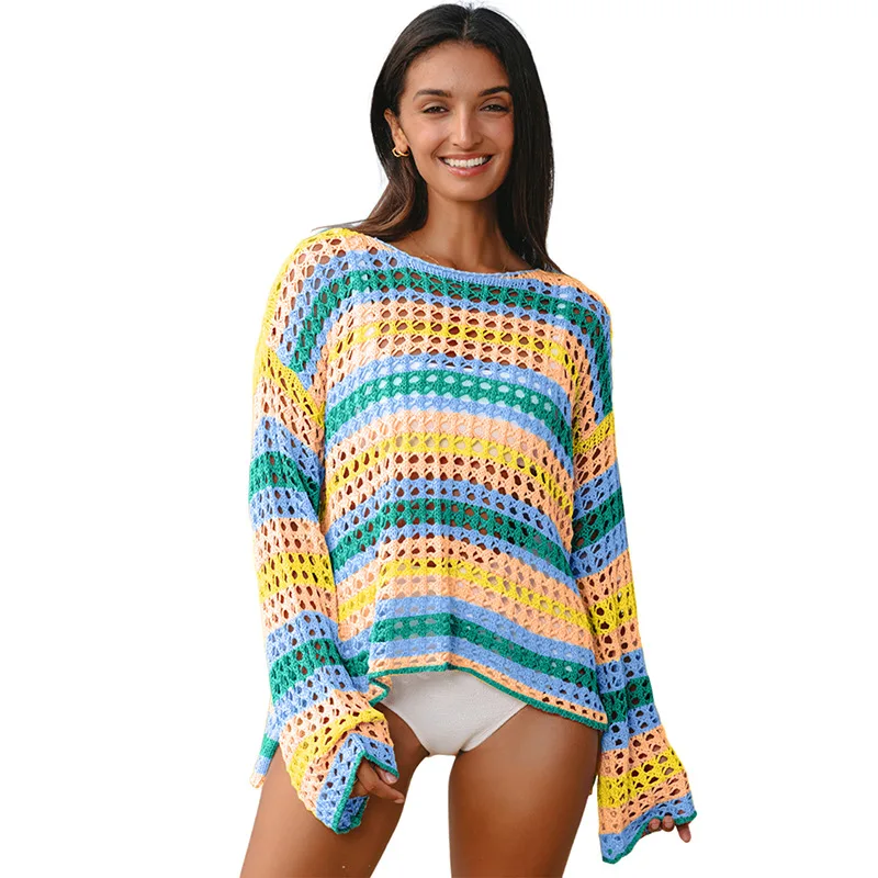 Pullover Round Neck Blouse All match Multicolor Long Sleeve Lc422292P804 - Shop at LoveMi