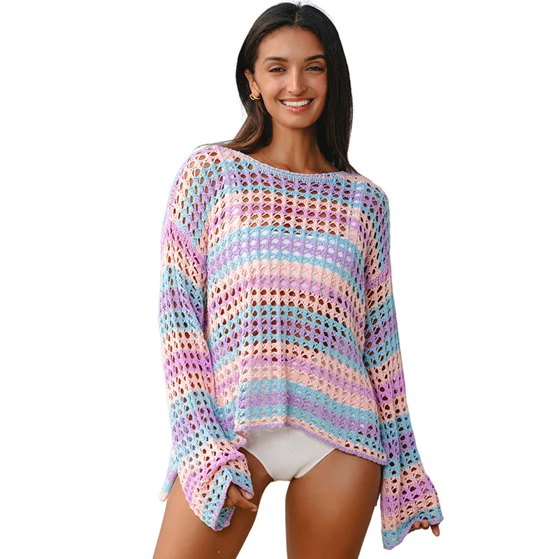 Pullover Round Neck Blouse All match Multicolor Long Sleeve Lc422292P822 - Shop at LoveMi
