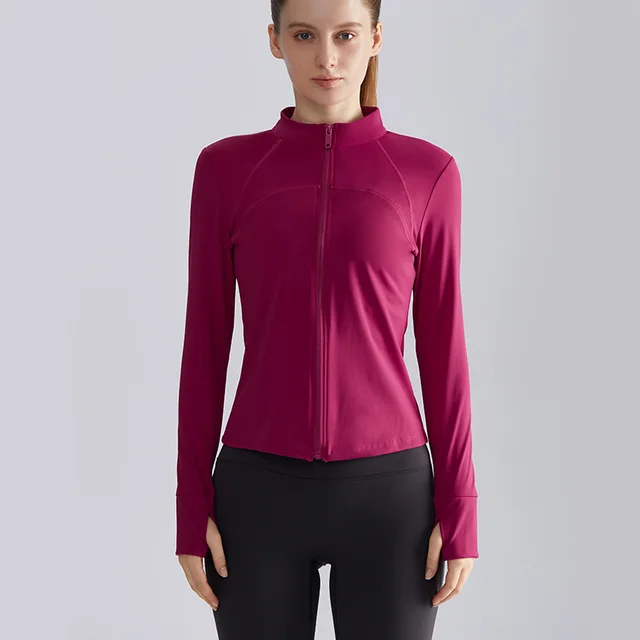 Women's Zipper Jacket Slim Fit Stand up Collar Cinched Wt059 Raspberry Red - Shop at LoveMi