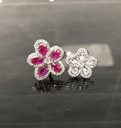 Colorful Bright Crimson Gemstone Flower Grape Purple Zircon Shining Diamond Flower Ring X662 - Shop at LoveMi
