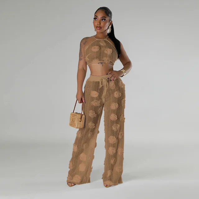 Solid Color See through Two piece Set For Women Brown - Shop at LoveMi