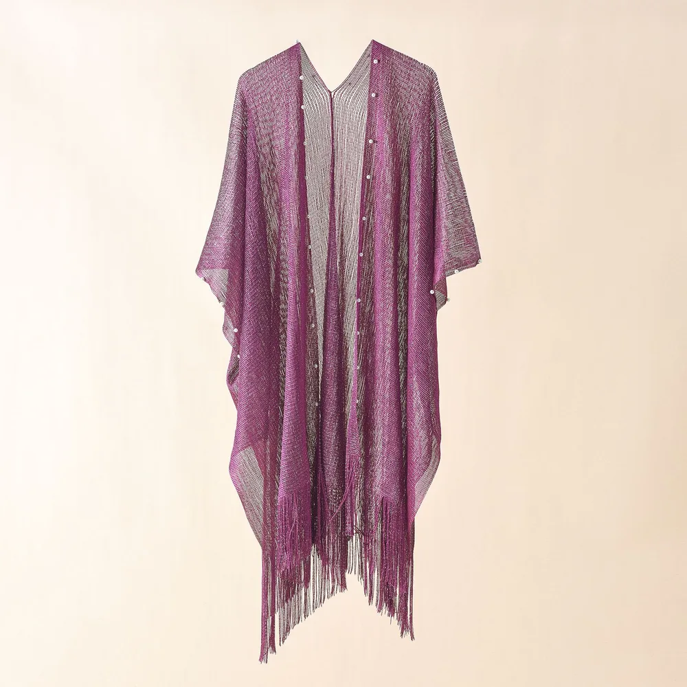 Nail Pearl Beach Shawl Cardigan Mid length Purple - Shop at LoveMi