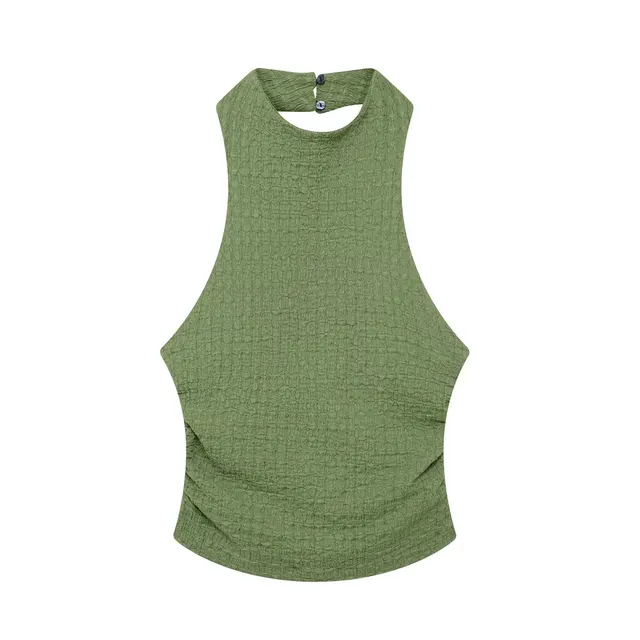 Stylish Good Texture Hanging Collar Top Green Top - Shop at LoveMi