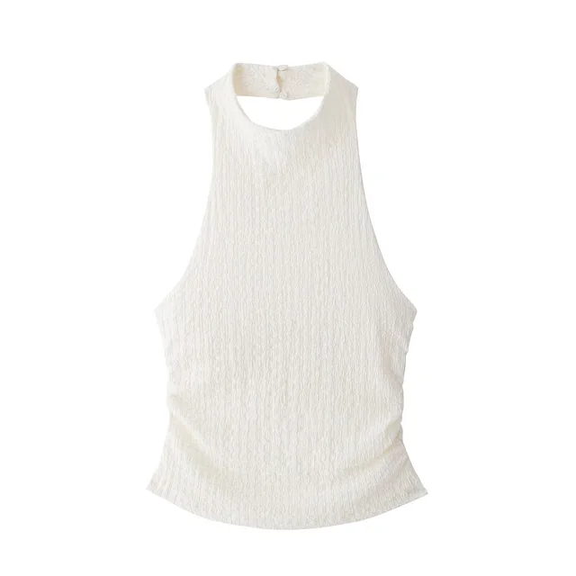 Stylish Good Texture Hanging Collar Top White Top - Shop at LoveMi