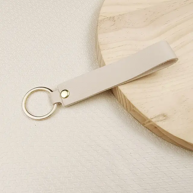 Versatile Solid Color Leather Keychain Ivory White - Shop at LoveMi