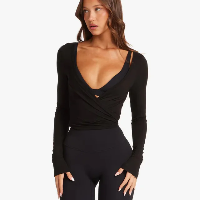 Women's Pure Color All matching Exercise Yoga Clothes Top Black - Shop at LoveMi