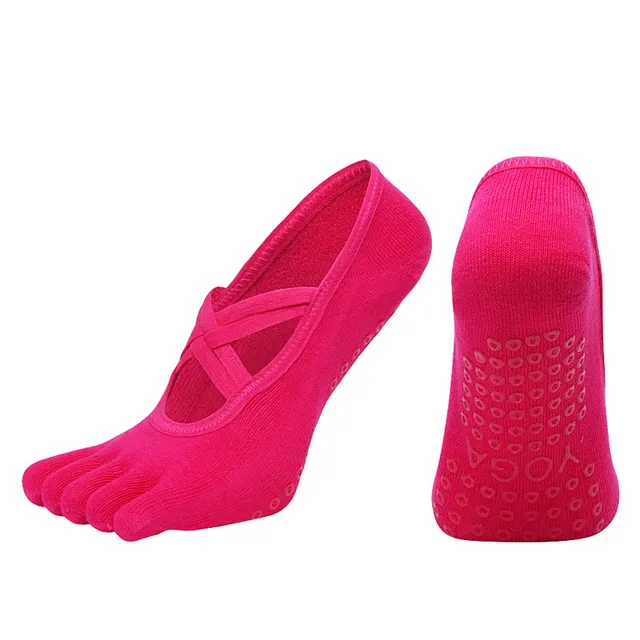 Cross border Women's Non slip Five finger Yoga Socks Live Broadcast Body Dance Aerobics Pilates Fitness Sports Socks W2 Rose Red - Shop at LoveMi