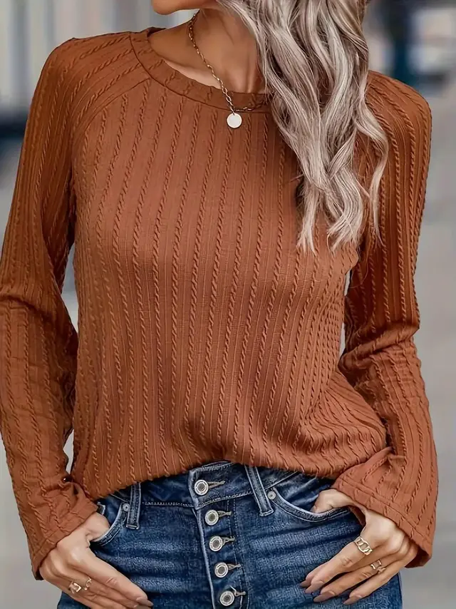 Women's Fashion Casual Versatile Solid Color Top Brown - Shop at LoveMi