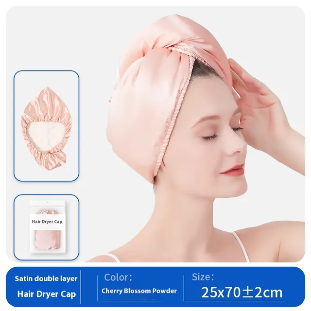 Fashion Double Satin Hair drying Cap Women Cherry Blossom Pink - Shop at LoveMi