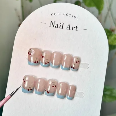 French Cherry Manicure Handmade Detachable Wear Nail 410 Type A Ultra Short - Shop at LoveMi