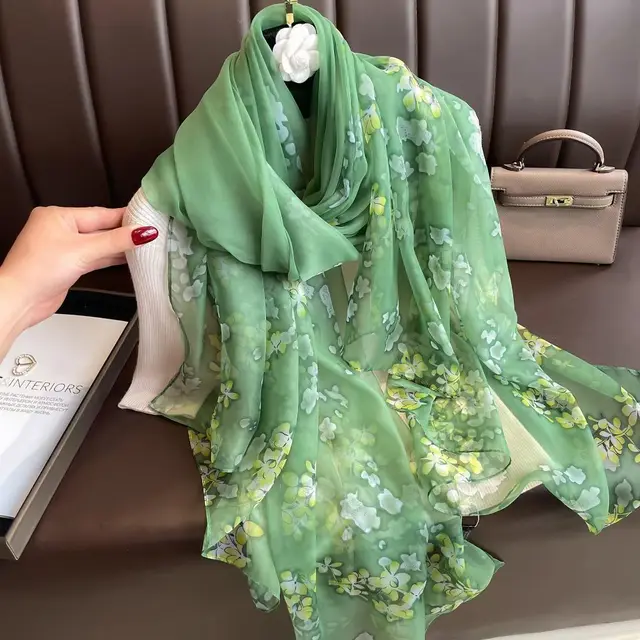 Silk All matching Yousoft Scarf Long Elegant Scarf Green - Shop at LoveMi