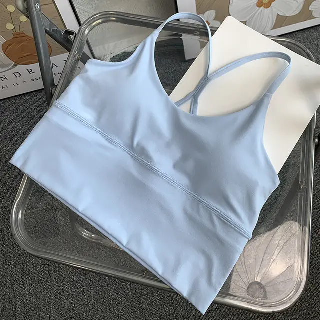 Women's Slim Shoulder Strap Solid Color Yoga Sports Vest Baby Blue - Shop at LoveMi