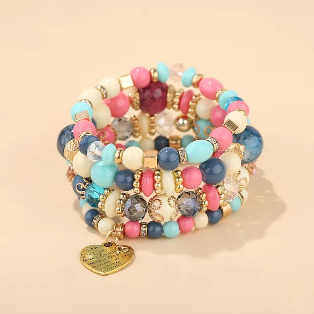 Multi layer Wooden Bead Beaded Bracelet Elastic Bracelet B0013 Mixed Color - Shop at LoveMi
