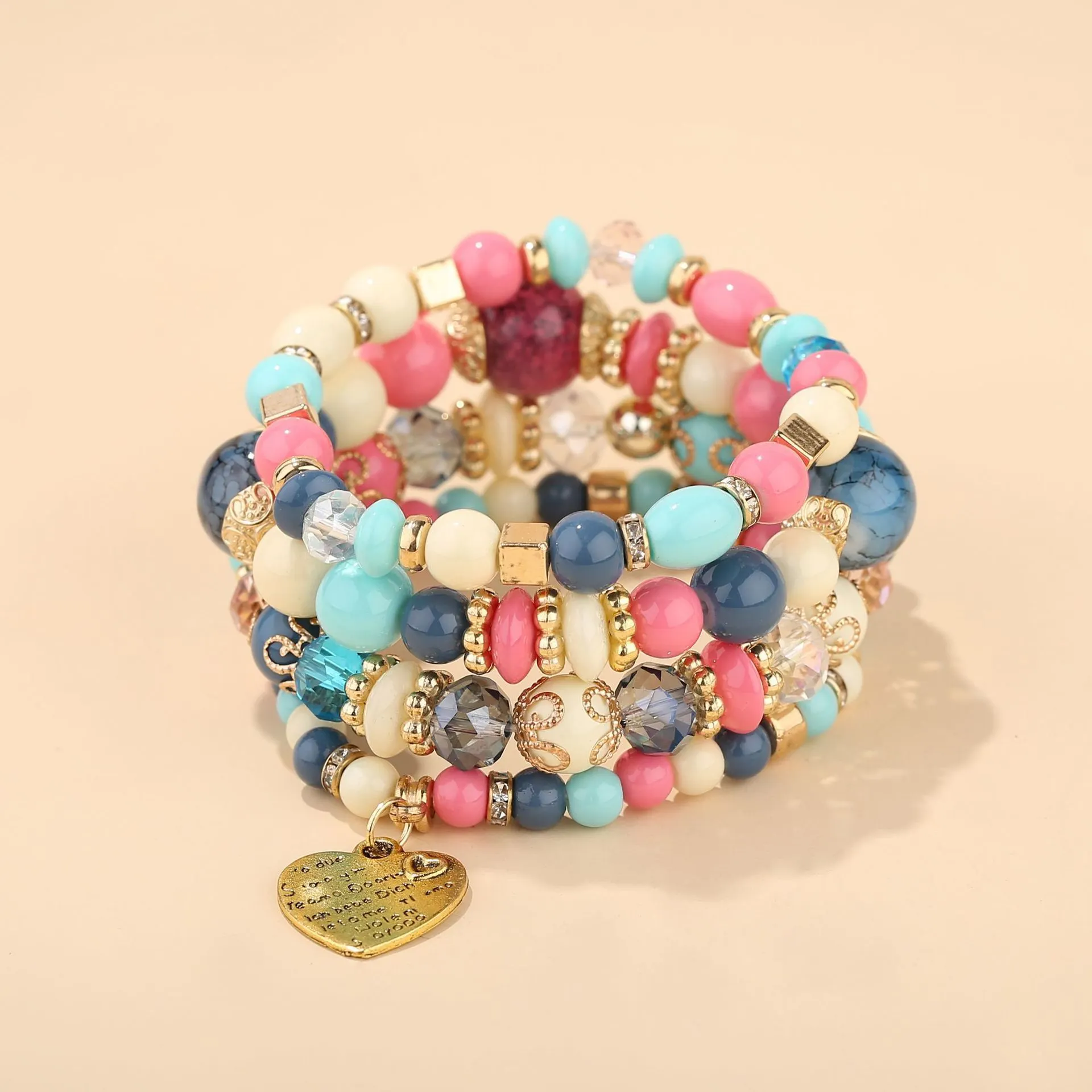 Multi-layer Wooden Bead Beaded Bracelet Elastic Bracelet - B0013 Mixed Colour