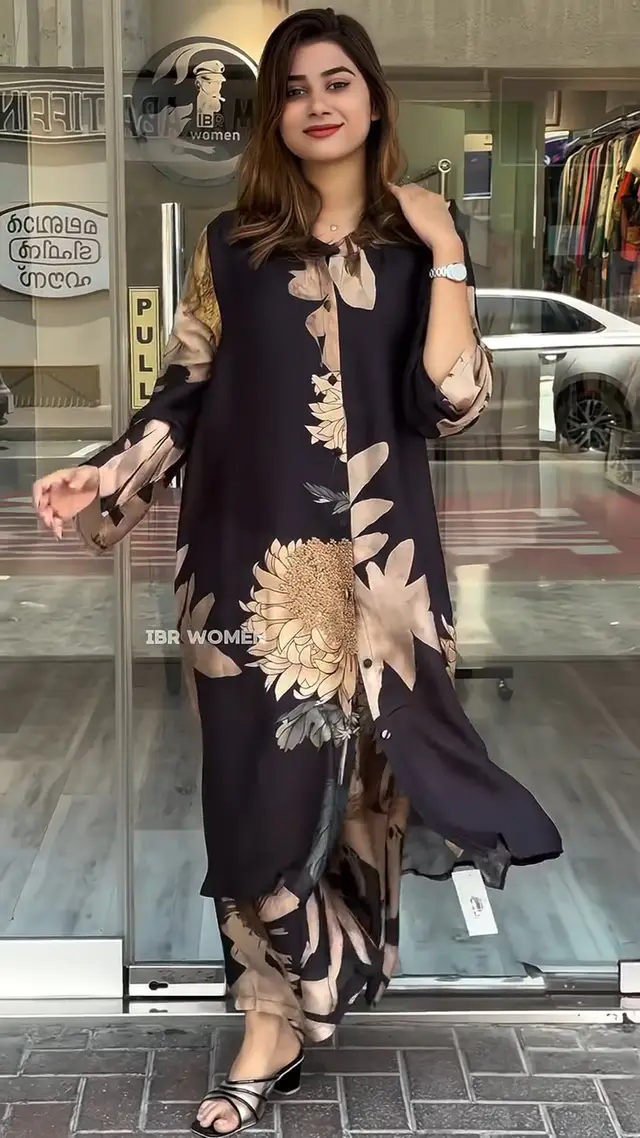 Women's Individual Casual Printed Shirt Black Golden Flower - Shop at LoveMi