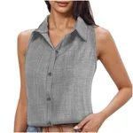 Lapel Cotton Linen Button Sleeveless Shirt Women's Clothing - 16 Style-Xxl