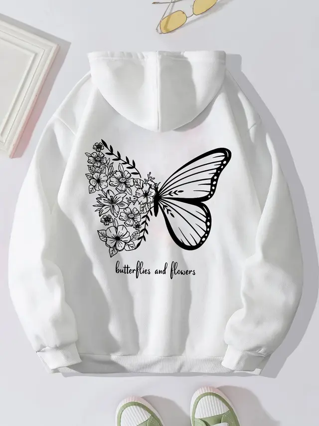 Butterfly Fashion Personalized Printing Women's Sweater White - Shop at LoveMi