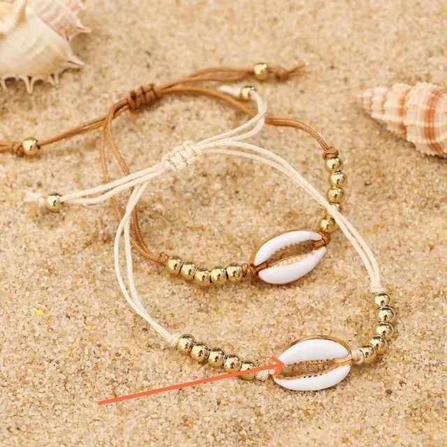 Personalized Creative Alloy Shell Hawaiian Style Casual Bracelet Shell Woven Bracelet White Shell Beige Line - Shop at LoveMi